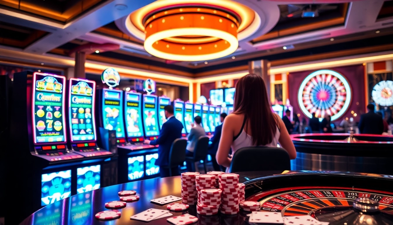 Play exciting slots at 32wincasino.com, surrounded by vibrant lights and thrilling action.