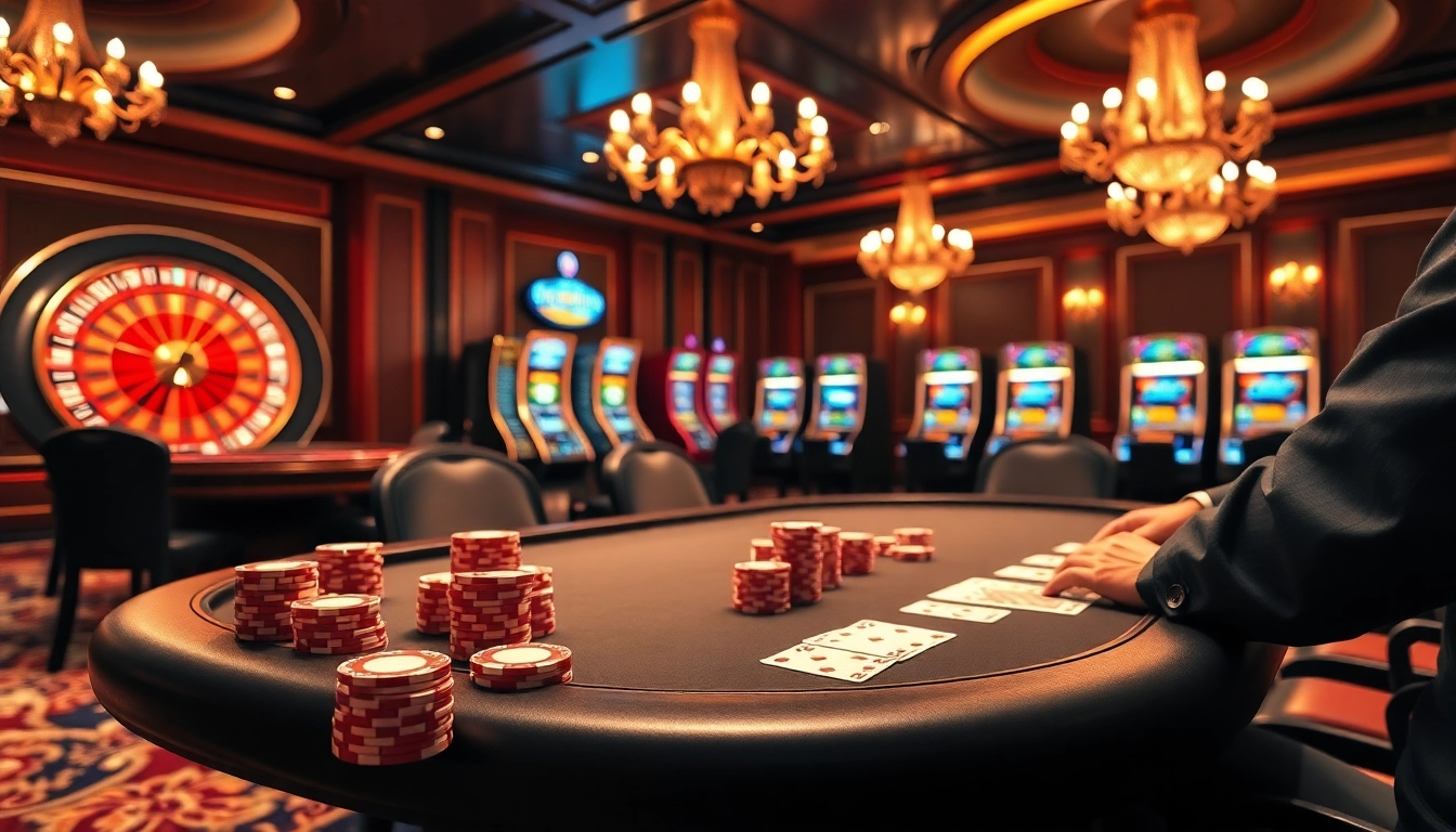 Engaging poker scene showcasing gameplay at https://uu88.blog/ with dynamic lighting and luxurious casino elements.